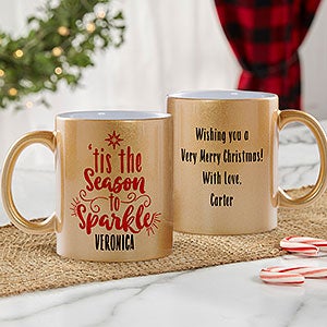 Tis the Season to Sparkle Personalized Gold Glitter Coffee Mug - 27364-G