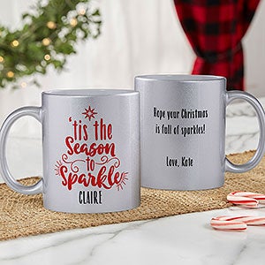 Tis the Season to Sparkle Personalized Silver Glitter Coffee Mug - 27364-S