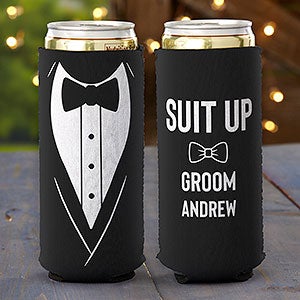 Suit Up Groomsmen Personalized Slim Can Cooler - 27419