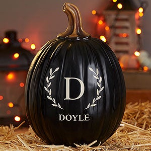 Laurel Initial Personalized Monogram Pumpkins- Large Black - 27461-LB