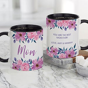 Feminine Florals Personalized Mom Coffee Mug 11 oz.- Black - 27464-B