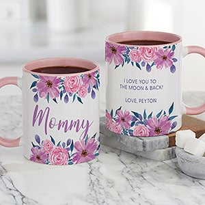 Feminine Florals Personalized Mom Coffee Mug 11 oz Pink - 27464-P