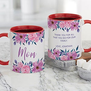 Feminine Florals Personalized Mom Coffee Mug 11 oz Red - 27464-R