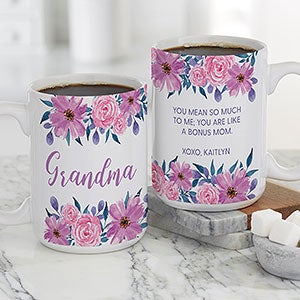 Feminine Florals Personalized Mom Coffee Mug  15 oz.- White - 27464-L