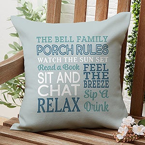 Porch Rules Personalized Outdoor Throw Pillow - 16x16 - 27477