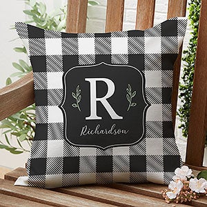 Black & White Buffalo Check Personalized Outdoor Throw Pillow - 16x16 - 27481