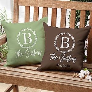 Laurel Monogram Personalized Outdoor Throw Pillow- 16”x 16” - 27483