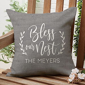 Bless Our Nest Personalized Outdoor Throw Pillow - 16”x 16” - 27485