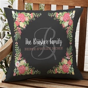 Posh Floral Welcome Personalized Outdoor Throw Pillow - 20”x20” - 27490-L