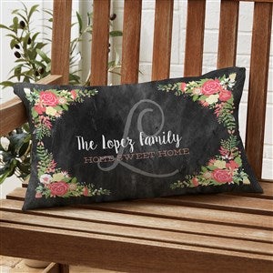 Posh Floral Welcome Personalized Lumbar Outdoor Throw Pillow- 12” x 22” - 27490-LB