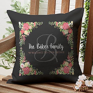 Posh Floral Welcome Personalized Outdoor Throw Pillow - 16x16 - 27490
