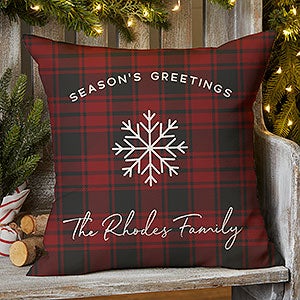 Christmas Plaid Personalized Outdoor Throw Pillow- 16”x 16” - 27507