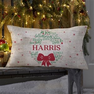 Merry Mistletoe Wreath Personalized Lumbar Outdoor Throw Pillow - 12x22 - 27509-LB