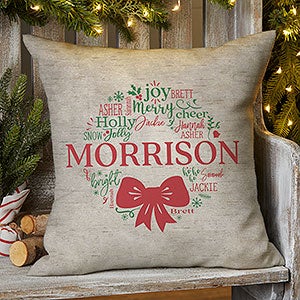 Merry Mistletoe Wreath Personalized Outdoor Throw Pillow - 16x16 - 27509