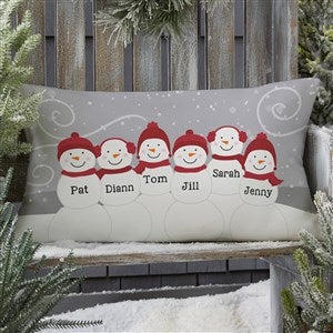 Snowman Family Personalized Lumbar Outdoor Throw Pillow - 12x22 - 27511-LB