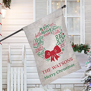 Merry Mistletoe Wreath Personalized House Flag - 27666