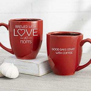 Rhinestone Initial Red Bistro Personalized Coffee Mug, Size: 14.5 oz