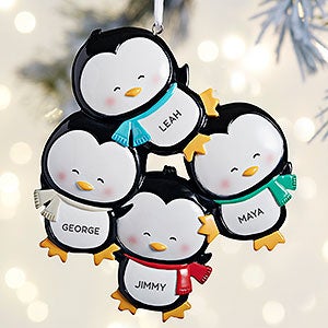 Holly Jolly Penguin Family Personalized Ornament - 4 Names - 27700-4