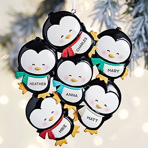 Holly Jolly Penguin Family Personalized Ornament - 6 Names - 27700-6
