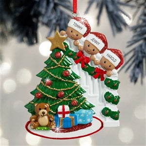 Peeking Christmas Family Personalized Ornament - 3 Names - Dark Skin Tone - 27753-3D