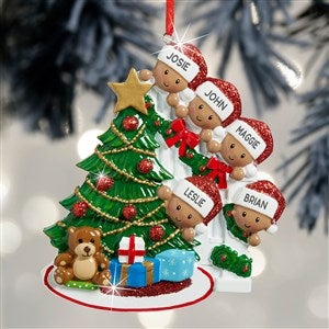 Peeking Christmas Family Personalized Ornament - 5 Names - Dark Skin Tone - 27753-5D
