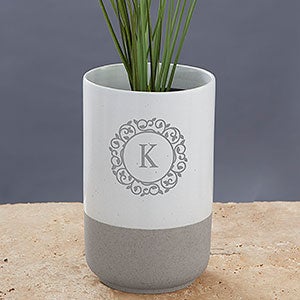 Circle & Vine Monogram Personalized Cement Vase - 27764