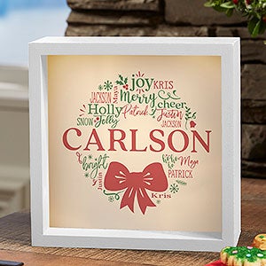 Merry Mistletoe Wreath Personalized LED Ivory Shadow Box - 6x6 - 27779-I-6x6