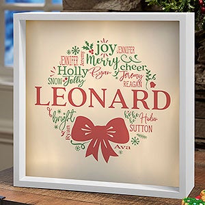 Merry Mistletoe Wreath Personalized LED Ivory Shadow Box - 10x10 - 27779-I-10x10