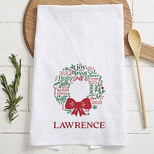 Merry Mistletoe Wreath Personalized Tea Towel - 27790
