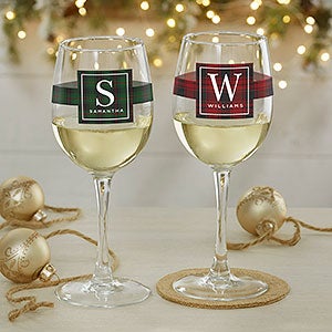 Christmas Plaid Personalized 12 oz White Wine Glass - 27792-W