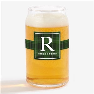 Christmas Plaid Personalized Christmas 16 oz Beer Can Glass - 27793-B