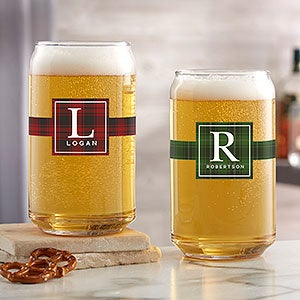 Christmas Plaid Personalized Christmas 16 oz Beer Can Glass - 27793-B