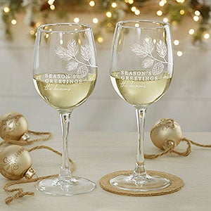 Festive Foliage Christmas Engraved 12oz White Wine Glass - 27799-W