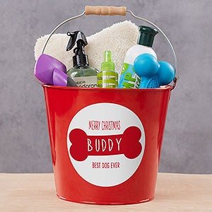 Jingle Bones Personalized Christmas Dog Treat Large Bucket - Red - 27821-RL
