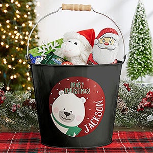 Holly Jolly Characters Personalized Christmas Large Treat Bucket - Black - 27823-BL
