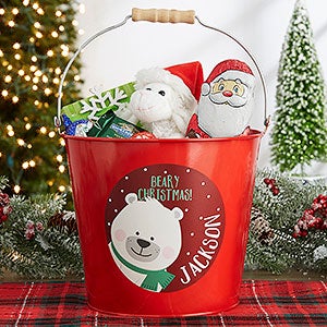 Holly Jolly Characters Personalized Christmas Large Treat Bucket - Red - 27823-RL