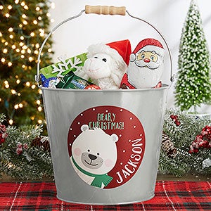 Holly Jolly Characters Personalized Christmas Large Treat Bucket - Silver - 27823-SL