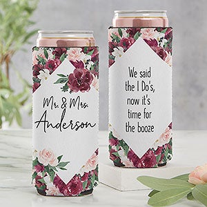 Wine Colorful Floral Personalized Wedding Favor Slim Can Cooler - 27855
