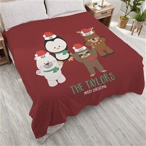 Holly Jolly Characters Personalized 90x90 Plush Queen Fleece Blanket - 27857-QU