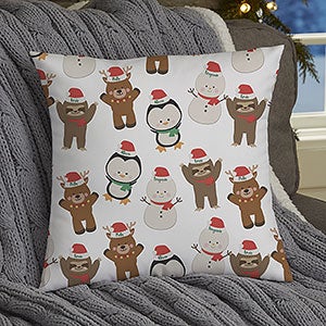 Holly Jolly Character Personalized Christmas 14-inch Throw Pillow - 27861-S