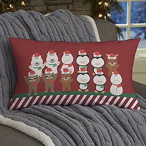 Holly Jolly Characters Personalized Christmas Lumbar Velvet Throw Pillow - 27861-LBV