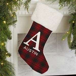 Christmas Plaid Personalized Ivory Faux Fur Christmas Stockings - 27862-IF