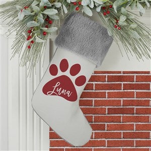Pet Paw Personalized Grey Faux Fur Christmas Stockings - 27872-GF