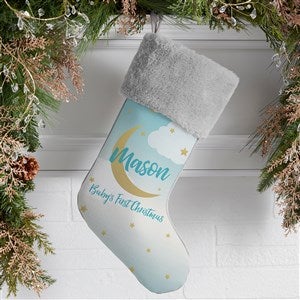 Beyond The Moon Personalized Grey Faux Fur Babys First Christmas Stocking - 27874-GF
