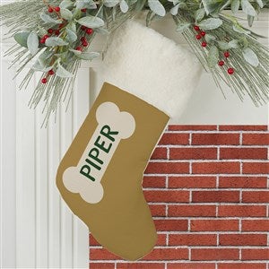 Dog Bone Personalized Ivory Faux Fur Christmas Stocking - 27876-IF