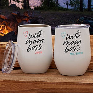 Wife. Mom. Boss. Personalized Stainless Insulated Wine Cup - 28006