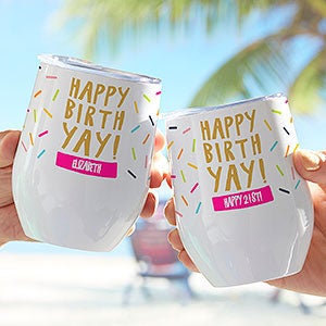 Happy Birth-yay! Sprinkles Personalized Stainless Insulated Wine Cup - 28011