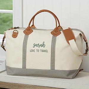 Scripty Style Embroidered Grey Canvas Duffel Bag - 28032-G
