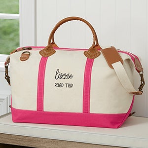 Scripty Style Embroidered Pink Canvas Duffel Bag - 28032-P