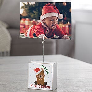 Holly Jolly First Christmas Reindeer Personalized Photo Clip Block - 28038-R